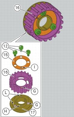 Scanned diagram of Ducati timing pulley showing the two pieces plus a washer and Torx-head screws
